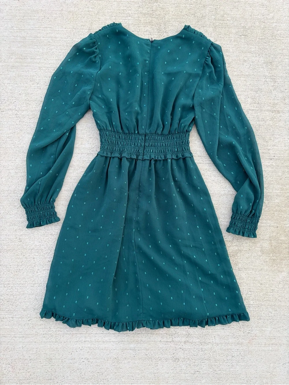 Gal Meets Glam Emerald Teal Swiss Dot Dress Romantic Cottagecore Mini 2/XS